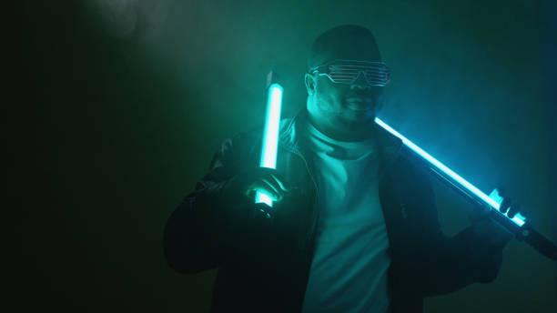 istock Rapper performance show man neon artist lamp smoke 2181251327