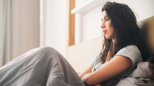 istock Stress anxiety lonely woman insomnia problem 2181251337