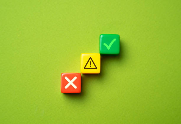 istock Three blocks in traffic light colors. Prohibition, caution and permission. Set millstones and deadlines in the project. Completing tasks. Fines and penalties. Work status, errors and bugs 2181263149