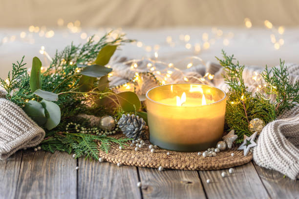 istock Cozy Christmas composition. Christmas candle. 2181264990