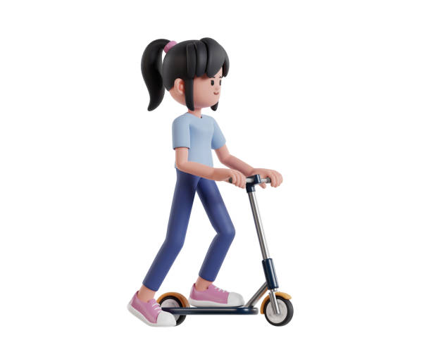 istock Cheerful Girl Riding a Scooter in a Playful Setting 2181270419