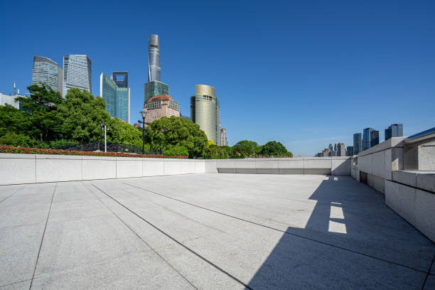 istock Empty brick floor with city skyline background in shanghai. 2181282976