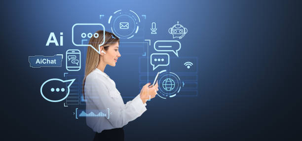 istock Smiling woman in earbuds using phone and AI chat bot, online communication 2181288730