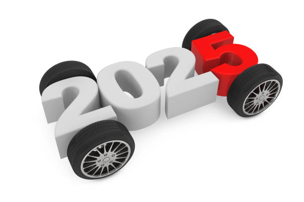 istock 2025 Year Concept with Car Wheels. 3d Rendering 2181289307