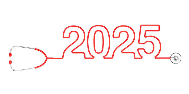 istock Red Stethoscope Tubing Forming New 2025 Year Sign. 3d Rendering 2181289333