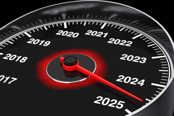 istock Conceptual 2025 New Year Speedometer. 3d Rendering 2181289508