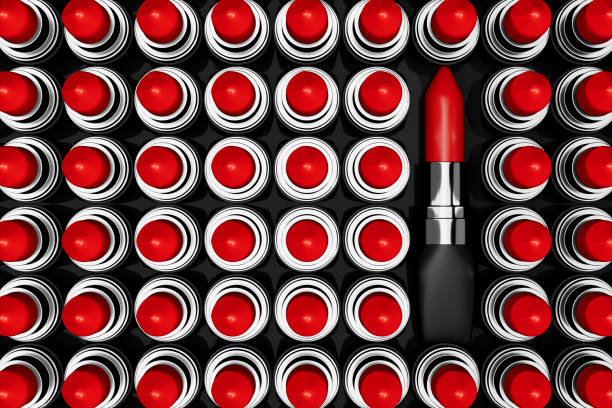 Stylish Red Lipsticks Tubes Arranged in a Captivating Pattern, Showcasing Elegance and Beauty. The Image Captures the Essence of Fashion and Cosmetic Allure. 3d Rendering