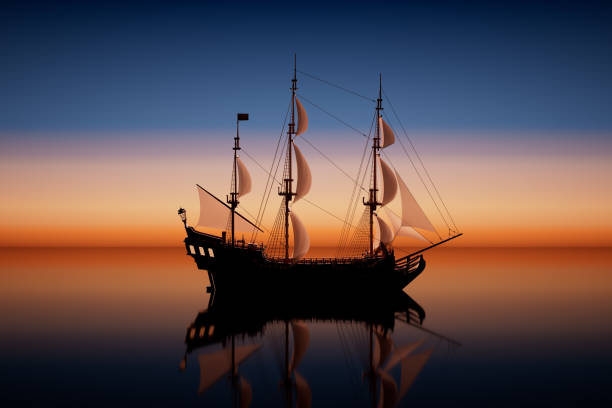 Behold the serenity of an Indonesian traditional boat gently moored on the tranquil surface of a calm sea.