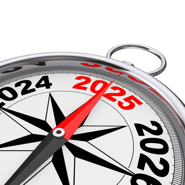 istock Direction to New 2025 Year Conceptual Compass Closeup. 3d Rendering 2181290256