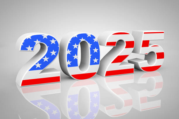 istock New Year 2025 Sign as USA Flag. 3d Rendering 2181290260