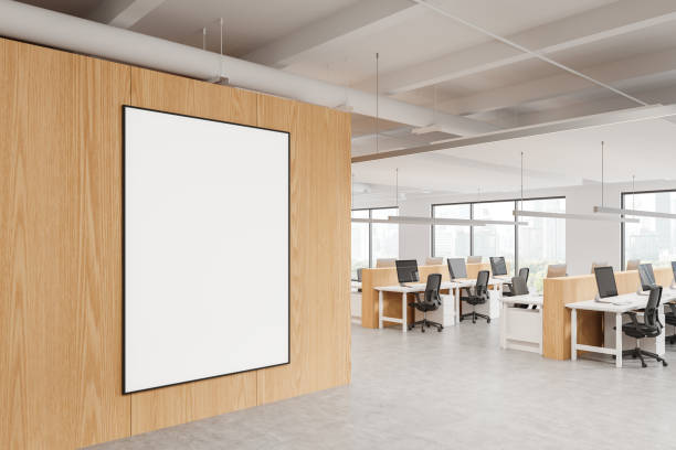 istock Modern office room interior with coworking zone and window. Mockup frame 2181290373