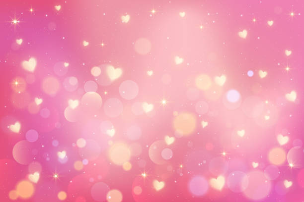 istock Pink background with golden hearts and bokeh. Cute pattern of lovely glitter and sparkles. Pastel color gradation backdrop for Valentine day card design. Vector purple magic wallpaper 2181291086