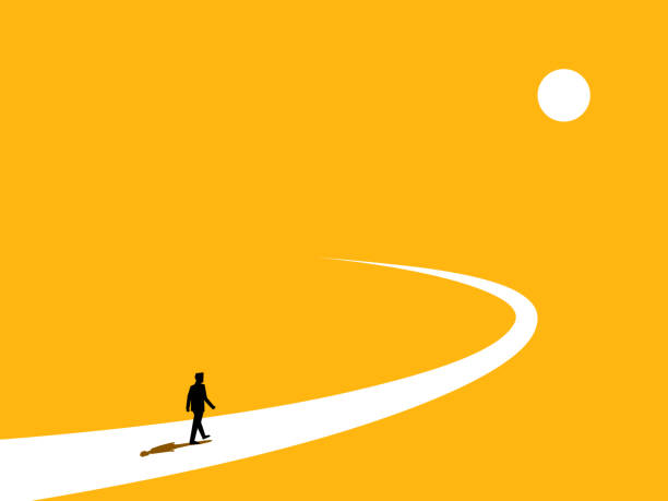 istock Challenging task, Final task. Businessman walking on the last curve of the road 2181291646