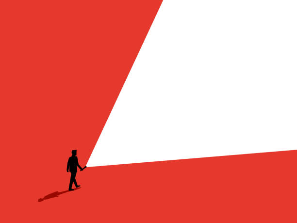 Clarity. Businessman is walking with a flashlight Clarity. Businessman is walking with a flashlight. vector business-plan stock illustrations