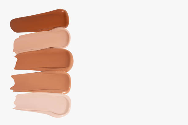 istock Composition of foundation cream smears on a light background. Makeup product, beauty textures. 2181304983