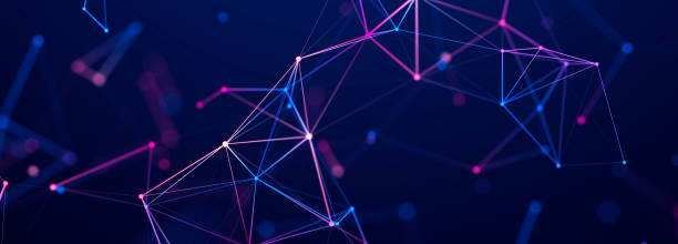 Colored polygonal structure. Beautiful illustration with connected dots and lines. Digital network background. 3D