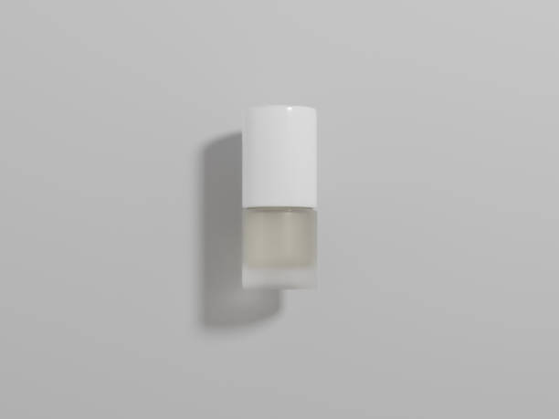 istock Small cylindrical liquid cosmetic container mockup, 1 ml empty labeled plastic cap and frost glass bottle packaging display isolate on clean background, short tube containers, sample product bottle 2181310216