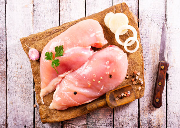 istock Raw chicken breast or fillet with salt, pepper and fresh herbs 2181310817