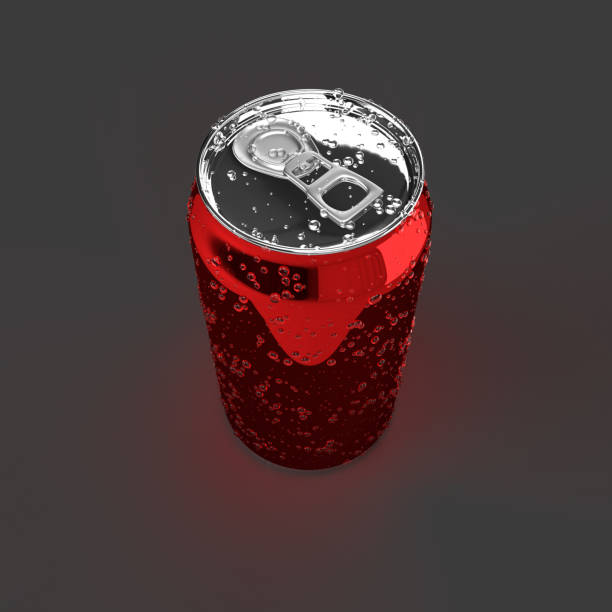 istock Realistic aluminum can with water droplets, providing a refreshing visual on a simple red backdrop 2181317001