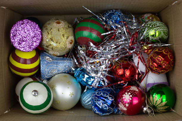 istock Cardboard box with New Year toys inside 2181317493