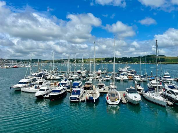 Brixham harbour England with sailing barges