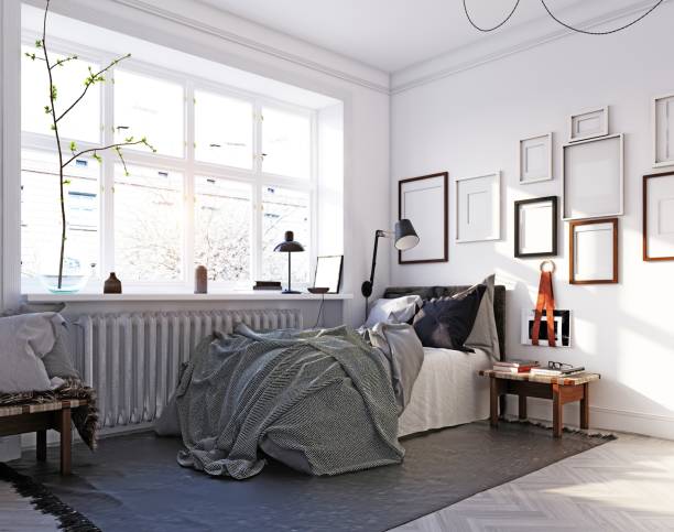 istock scandinavian style bedroom interior. 2181328286