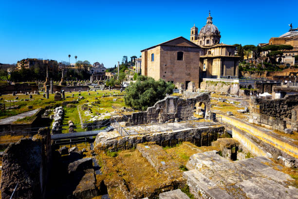 Historic Rome ruins at sunny day. Italy.