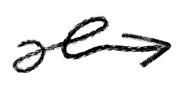 istock Hand drawn simple arrow drawn with wax crayon, chalk or charcoal. Uneven dry texture for underlining highlighting. Pencil drawn lines, strikethrough, grungy vector isolated on white 2181338698