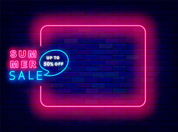 istock Summer sale neon announcement. Shiny holiday promotion. Empty pink frame and typography. Vector stock illustration 2181339171