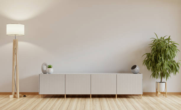 istock Mockup white wall background,Modern living room decor with a tv cabinet- 3D rendering 2181339413