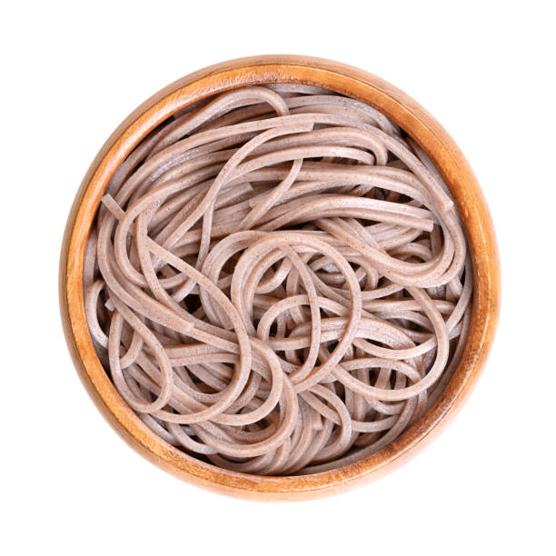 istock Cold soba noodles in a wooden bow, isolated from above 2181347735