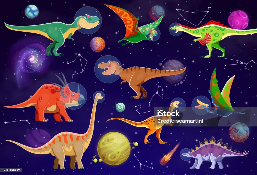 Lizard Spaceman Funny Dinosaur Astronauts Cartoon Space Lizards Stock Illustration ...