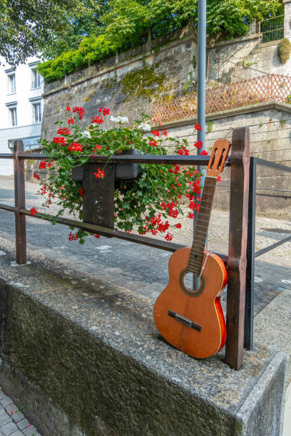 istock Guitar Against Flowering Railing in Urban Setting 2181358849