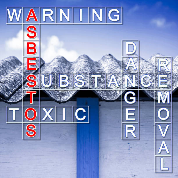 Dangerous asbestos roof - Solution concept with crossword