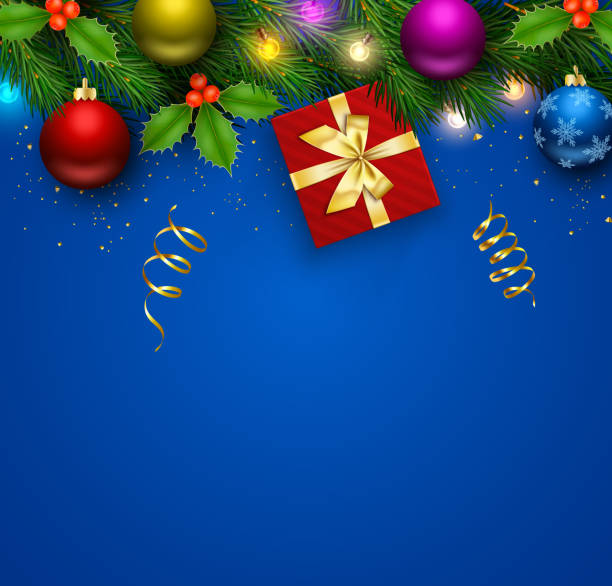 istock Christmas Background with Ornaments, Gift Box, and Festive Decorations on Green, Vector Illustration 2181362617