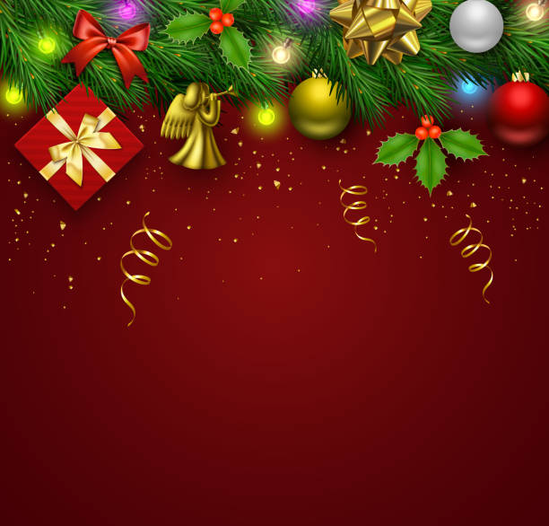 istock Christmas Background with Ornaments, Gift Box, and Festive Decorations on Green, Vector Illustration 2181362659