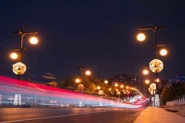 Highway car light trails at night - Xi'an, China