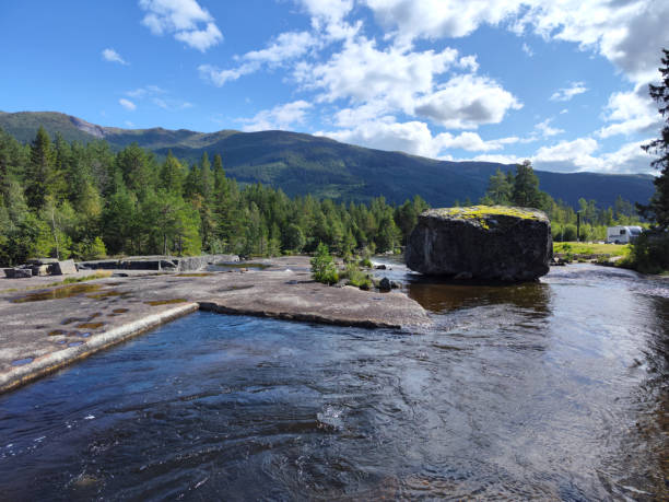 River on the rocky terrain or northern Norway