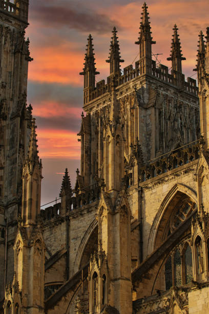 istock Stone Cathedral Facade at Sunset in York, North Yorkshire, UK. 2181375177