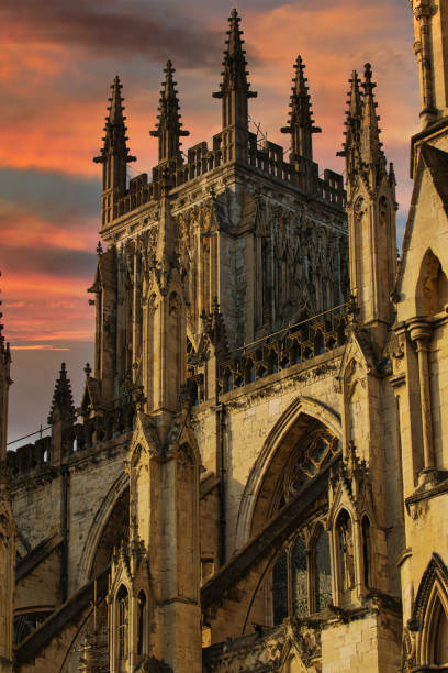 istock Stone Cathedral Spikes Against Sunset Sky in York, North Yorkshire, UK. 2181375204