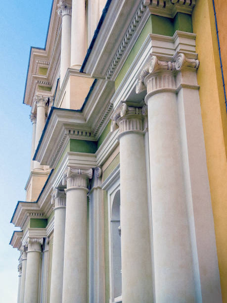 istock Architectural columns from historic building exterior in old town Menton 2181377856