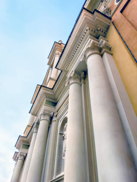 istock Architectural columns from historic building exterior in old town Menton 2181378160