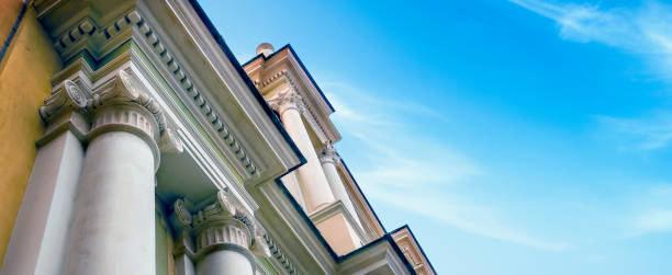 Architectural columns from historic building exterior in old town Menton