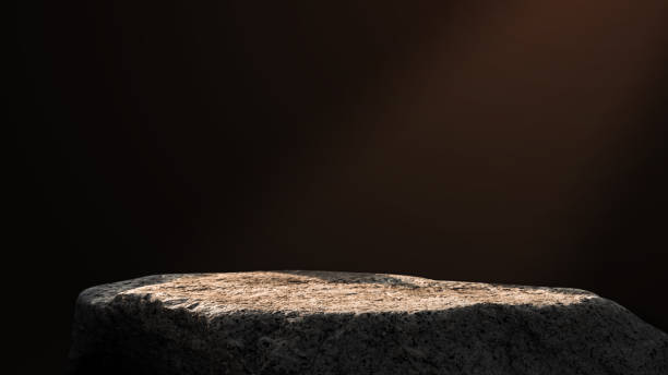 istock Stone Rock Podium on Dark Brown Cement Stone Wall Interior for Product present,Studio Background with light on Clift Rock stand Display Design,Empty Backdrop Mockup for Cosmetic,Spa Sale,Promotion 2181378871