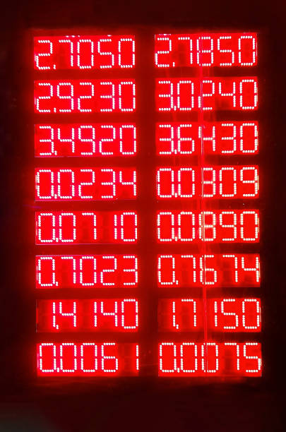 istock Some red digits  on black backgrounds (maybe) on stock exchange or (maybe) money exchange 2181379373
