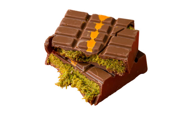 istock Dubai Chocolate bar with green kadayif and peanut butter on white background 2181380619