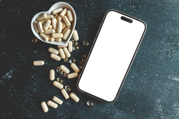 istock Phone with isolated screen against background of tablets 2181380845