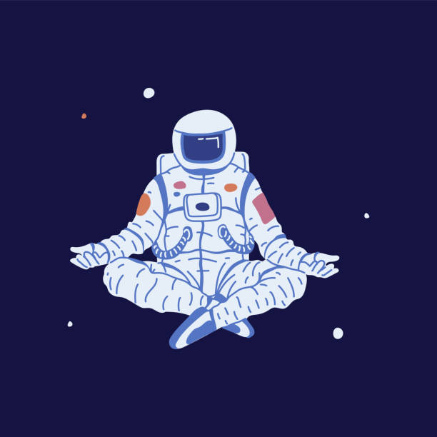 istock Vector illustration of an astronaut sitting in a lotus position surrounded by stars 2181384000