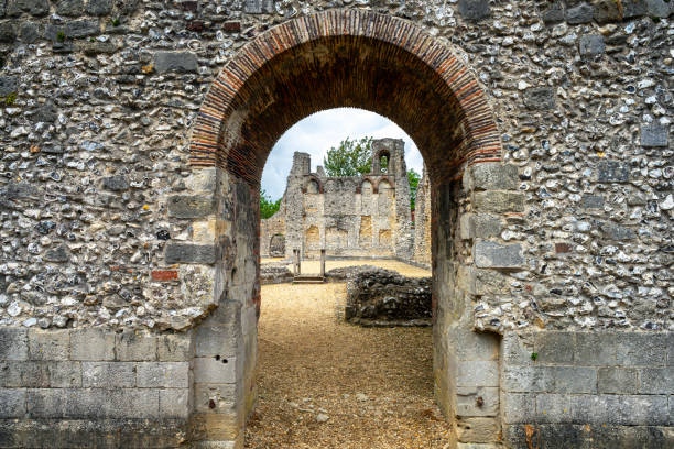 Winchester, England - 26th July 2020: Wolvesey Castle, archway to East Hall