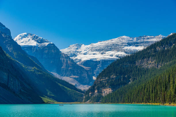 Beautiful Lake Louise surrounded by the Canadian Rockies in Banff National Park